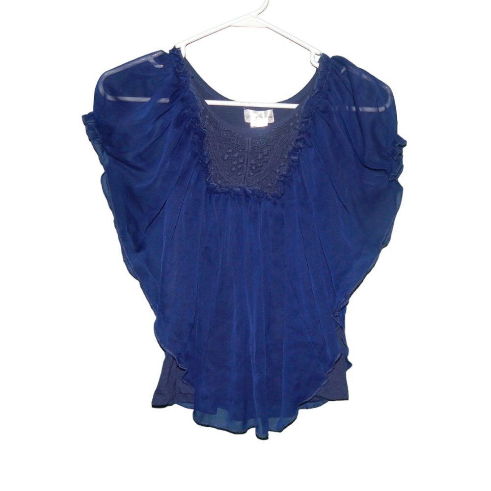 Catherine Grace girls medium 10/12 navy semi‑sheer flowy layered blouse